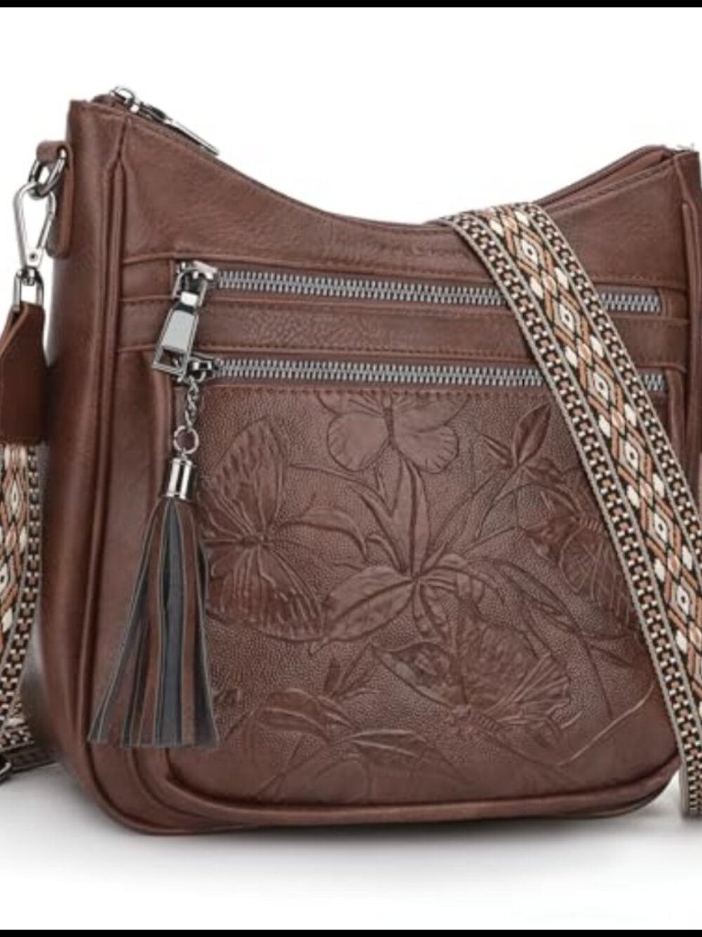 Vegan Leather Medium Crossbody Hobo Purse Tassel Travel Bag